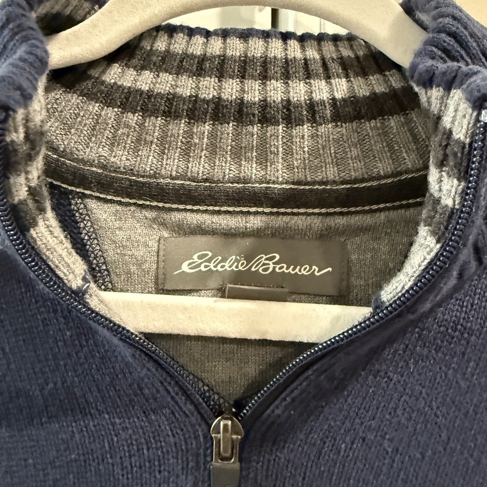Eddie Bauer Men's Blue Cotton Quarter Zip Sweater Medium Office Business Casual - Picture 4 of 6